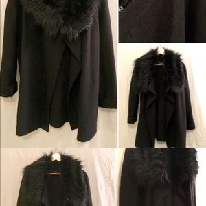 Evan Picone | Wool Cardigan | Vegan Fur Collar